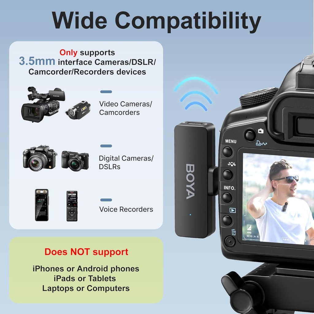 BOYA by-V4 Wireless Microphones for Cameras DSLR Camcorder with Charging case, 12H Battery Life, 650ft Range, 4-Channel Omnidirectional Noise Canceling Lavalier Mic