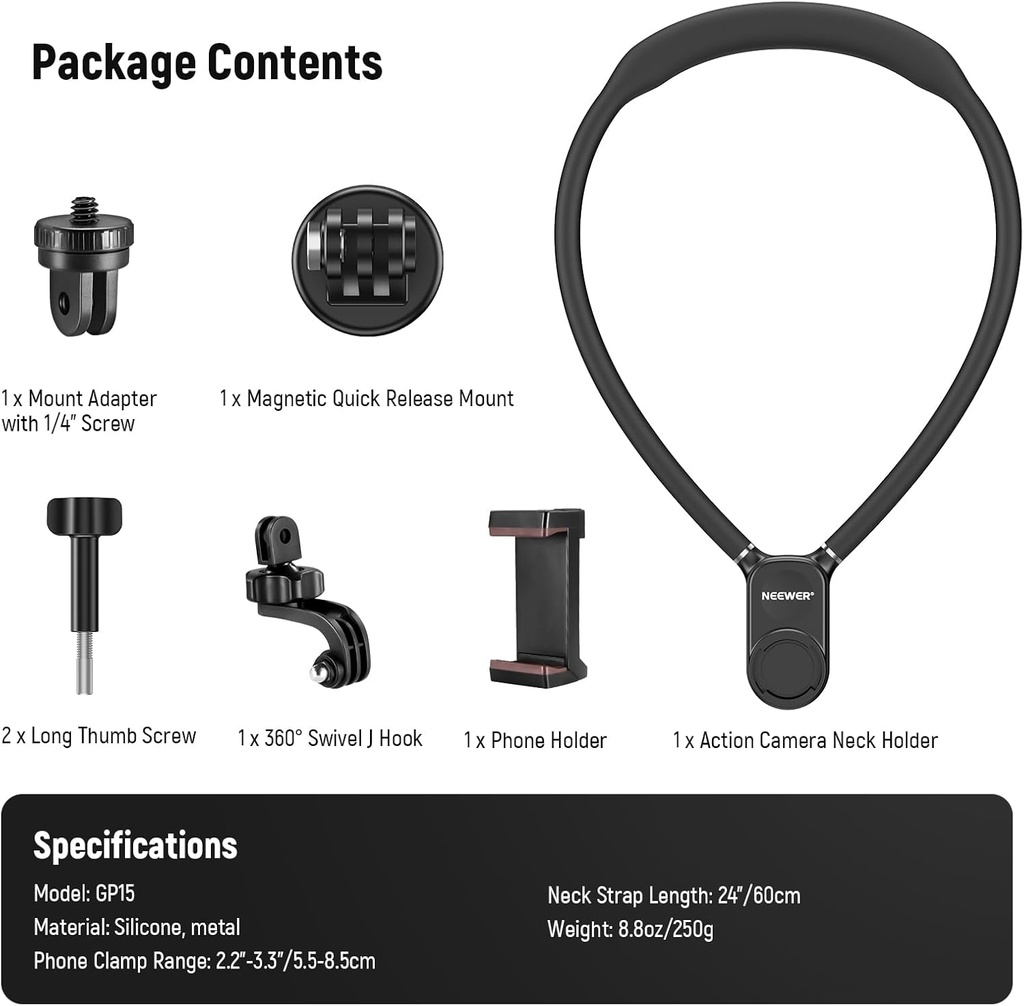 NEEWER Magnetic Neck Mount Compatible For Action Camera And Mobile 10102980