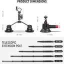 NEEWER Triple Suction Cup Car Mount Kit with 2in1 Extension Pole/Selfie Stick 10103631