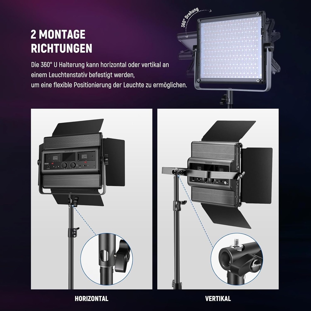 NEEWER RGB1200 LED Video Light RGB with App/2.4G Control, 2 x 60 W Video Light with Tripod and Bag 10104230