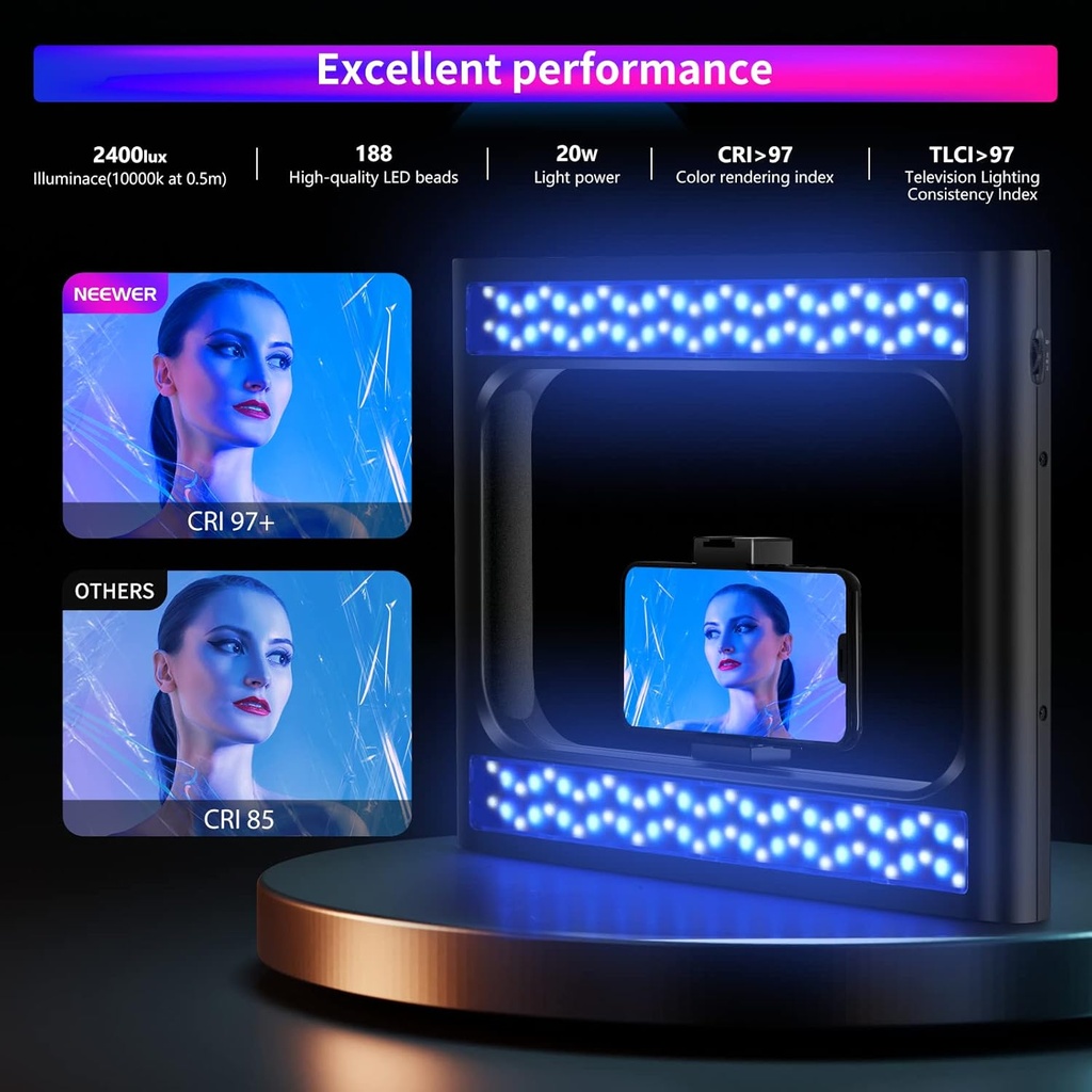 Neewer RGB LED Ring Light Selfie Light, 360° Full Color, Smartphone Video Rig & Phone Video Stabilizer 10100582