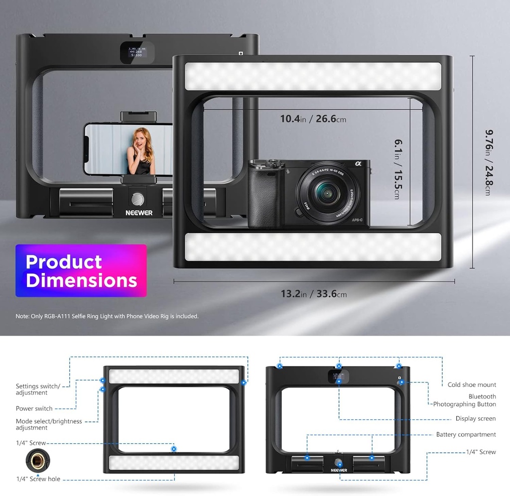 Neewer RGB LED Ring Light Selfie Light, 360° Full Color, Smartphone Video Rig & Phone Video Stabilizer 10100582