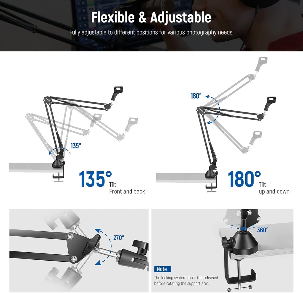 NEEWER Microphone Arm Stand, Suspension Boom Scissor Mic Arm Stand 21000030