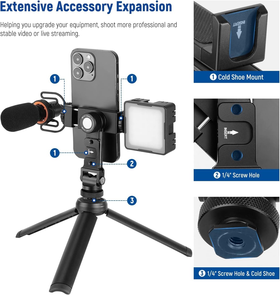 NEEWER Metal Cell Phone Tripod Mount Adapter with 4 Cold Shoes 10101666