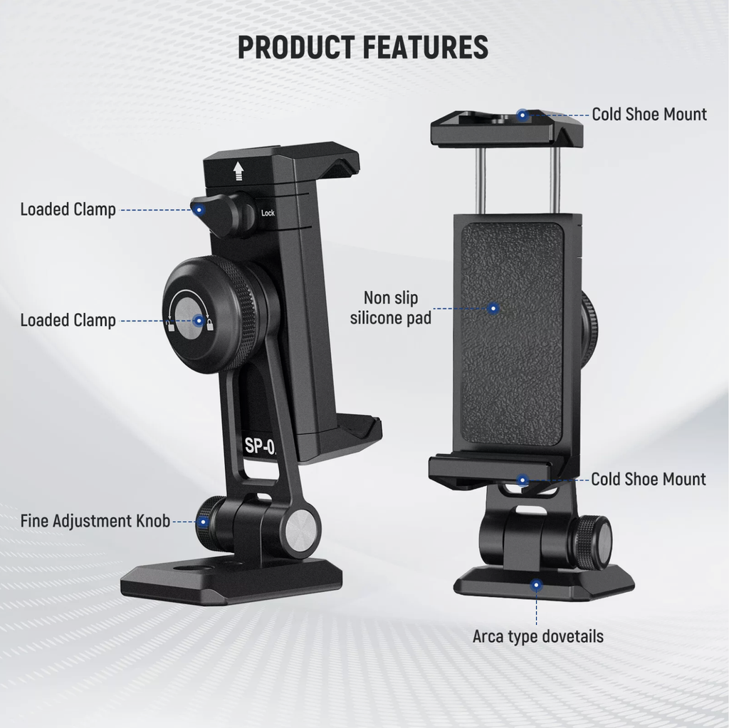 NEEWER Metal Phone Tripod Mount Adapter&Arca QR Base for Mobile 10103410