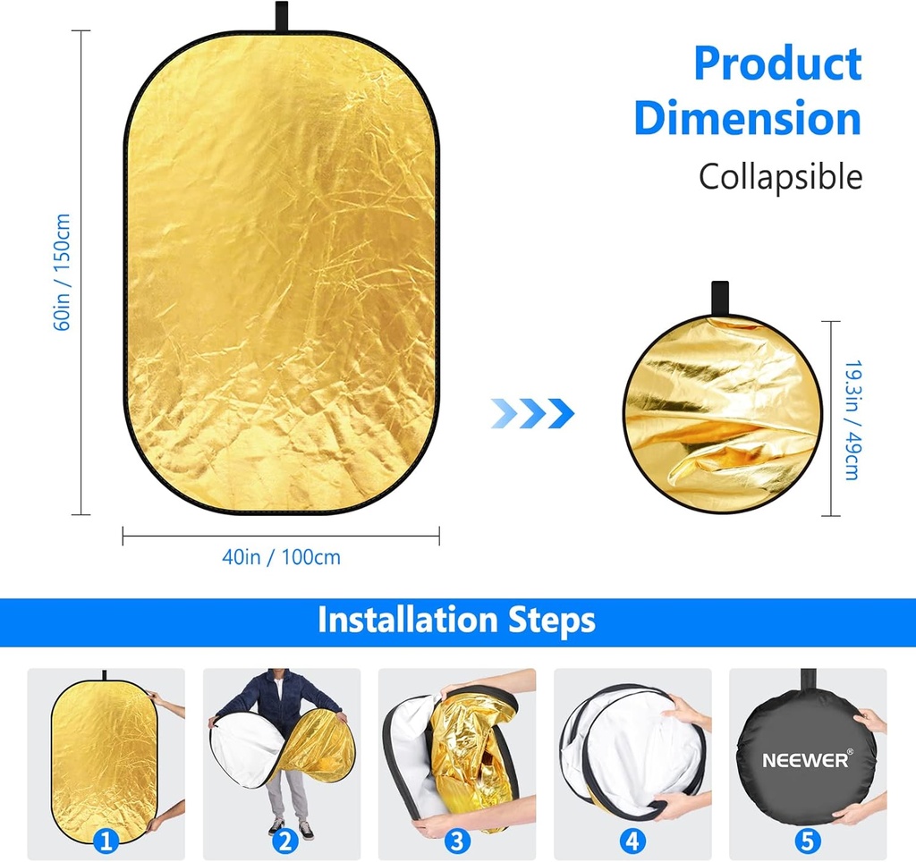 NEEWER 100x150cm Light Reflectors for Photography, Portable 5 in 1  10071556