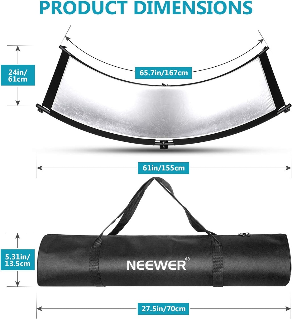 Neewer Clamshell Light Reflector Diffuser with 2M Light Stand and Carrying Bag,155x61cm 90096930