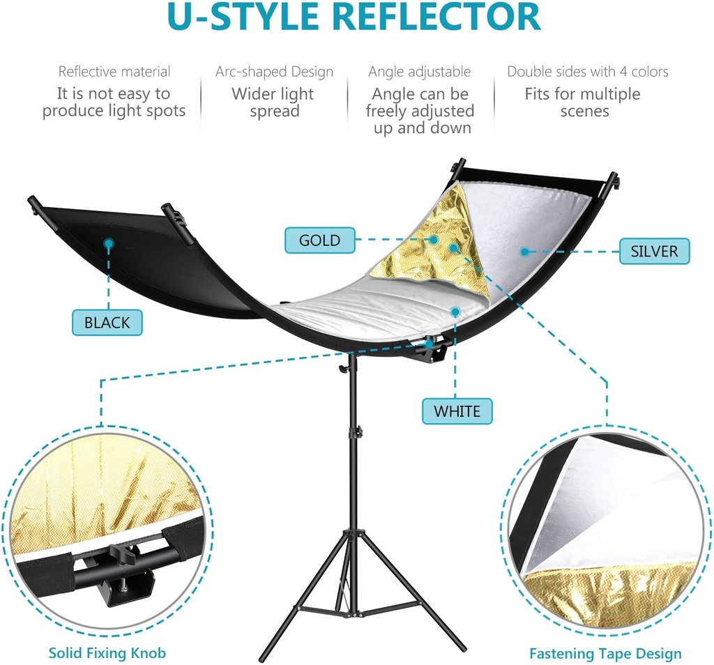 Neewer Clamshell Light Reflector Diffuser with 2M Light Stand and Carrying Bag,155x61cm 90096930