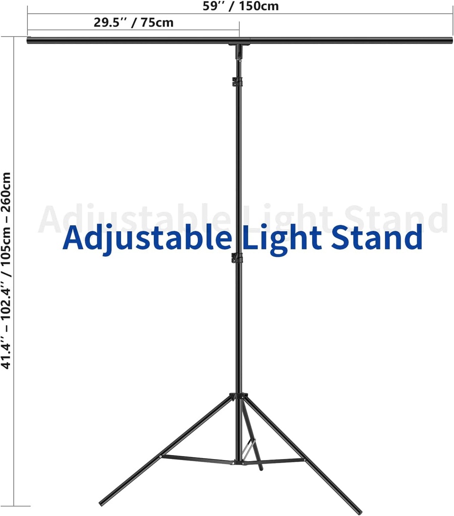 NEEWER T Shaped Background Support Stand Set, 2.6 m High, Adjustable Tripod Stand and 1.5 m Wide Cross Bars 10100024
