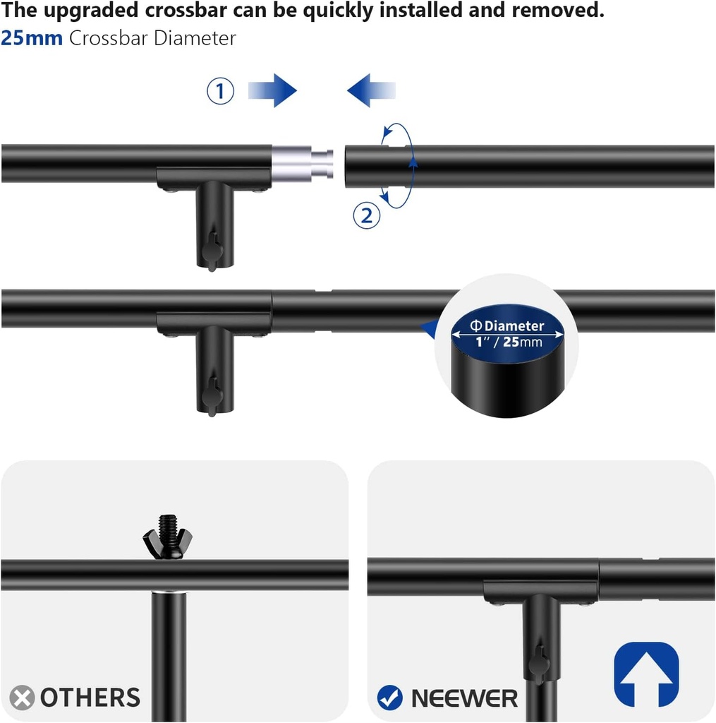 NEEWER T Shaped Background Support Stand Set, 2.6 m High, Adjustable Tripod Stand and 1.5 m Wide Cross Bars 10100024