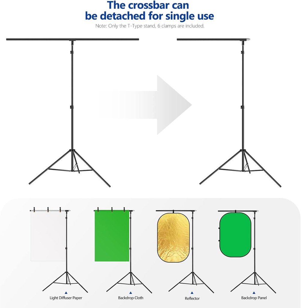 NEEWER T Shaped Background Support Stand Set, 2.6 m High, Adjustable Tripod Stand and 1.5 m Wide Cross Bars 10100024