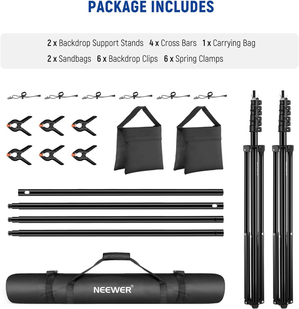 NEEWER 2.6x3m Adjustable Backdrop Chroma Stand Kit, Photography Background Support System  10099680