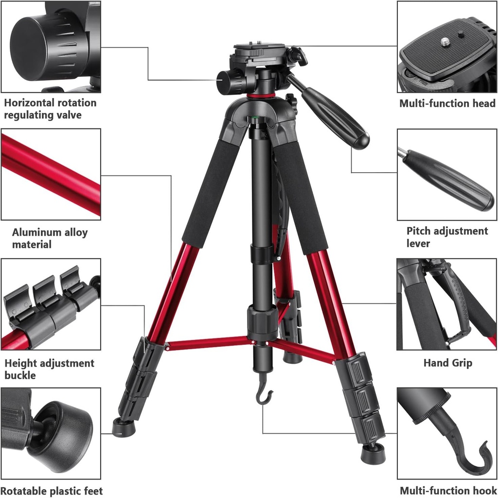 NEEWER ALUMINUM ALLOY CAMERA TRIPOD MONOPOD WITH PAN HEAD(RED) 10090793