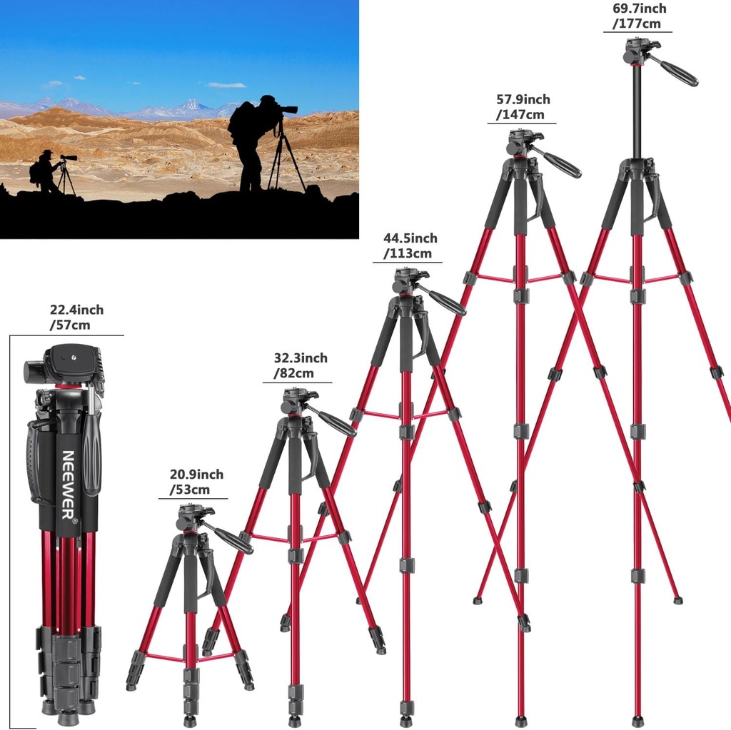 NEEWER ALUMINUM ALLOY CAMERA TRIPOD MONOPOD WITH PAN HEAD(RED) 10090793
