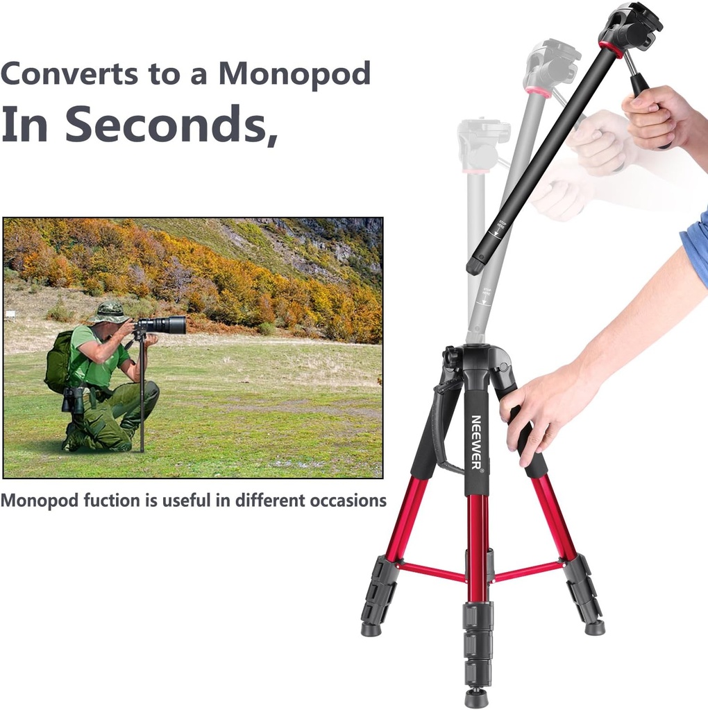 NEEWER ALUMINUM ALLOY CAMERA TRIPOD MONOPOD WITH PAN HEAD(RED) 10090793