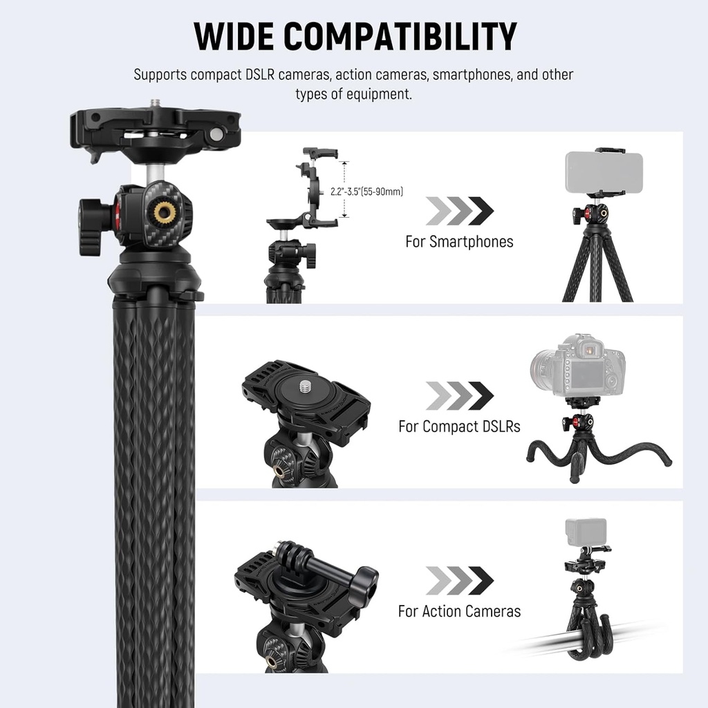 NEEWER Flexible Tripod with Remote, Mini Camera Phone Tripod Stand with Hidden Phone Holder & Action Camera Adapter 10103984