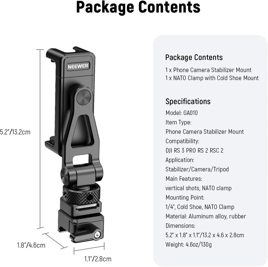 Neewer Metal Phone Tripod Mount with Cold Shoe Mount and NATO Clamp for DJI Ronin Gimbal 10103112
