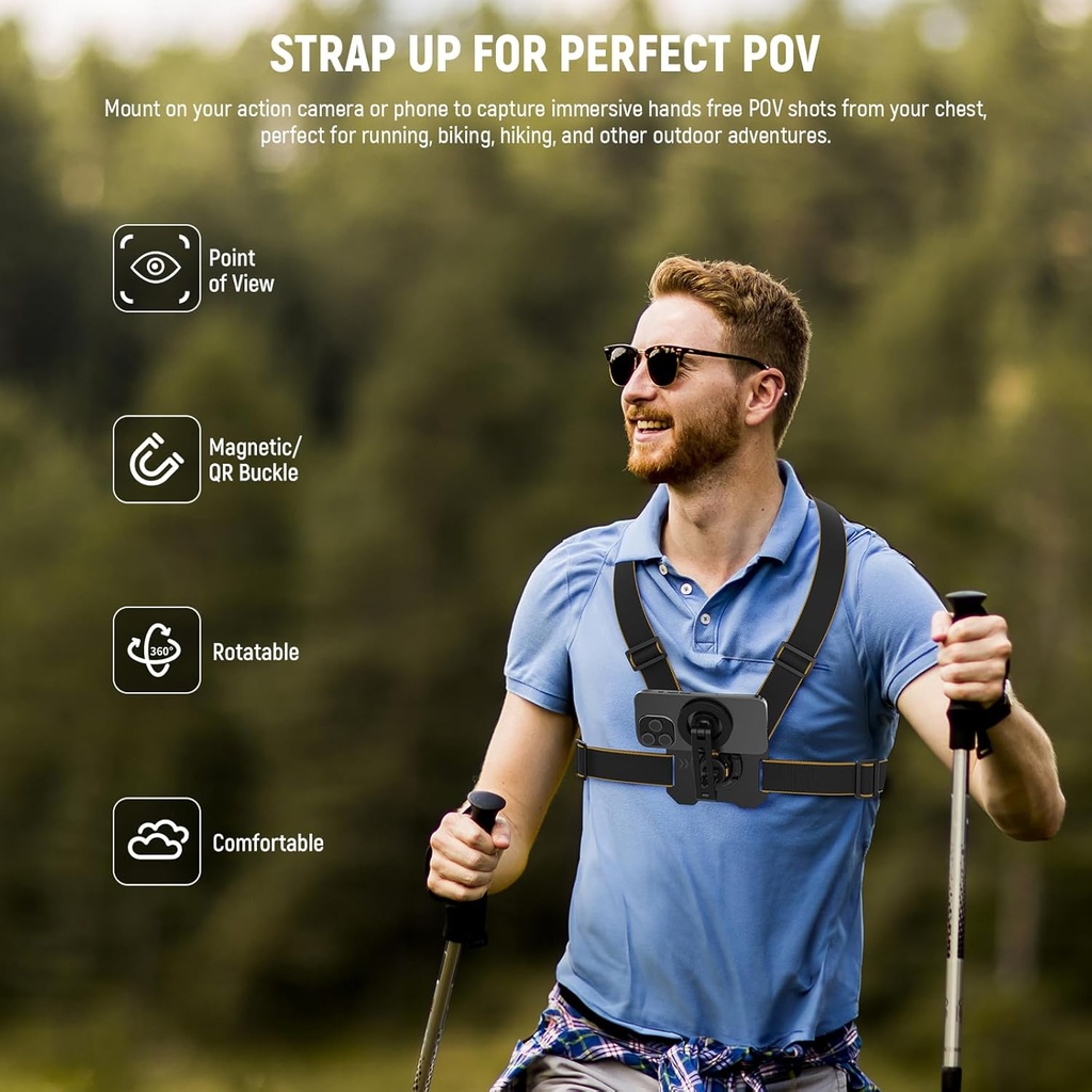 NEEWER CHEST MOUNT HARNESS STRAP WITH MAGNETIC PHONE HOLDER ACTION CAMERA ADPTER 10104182