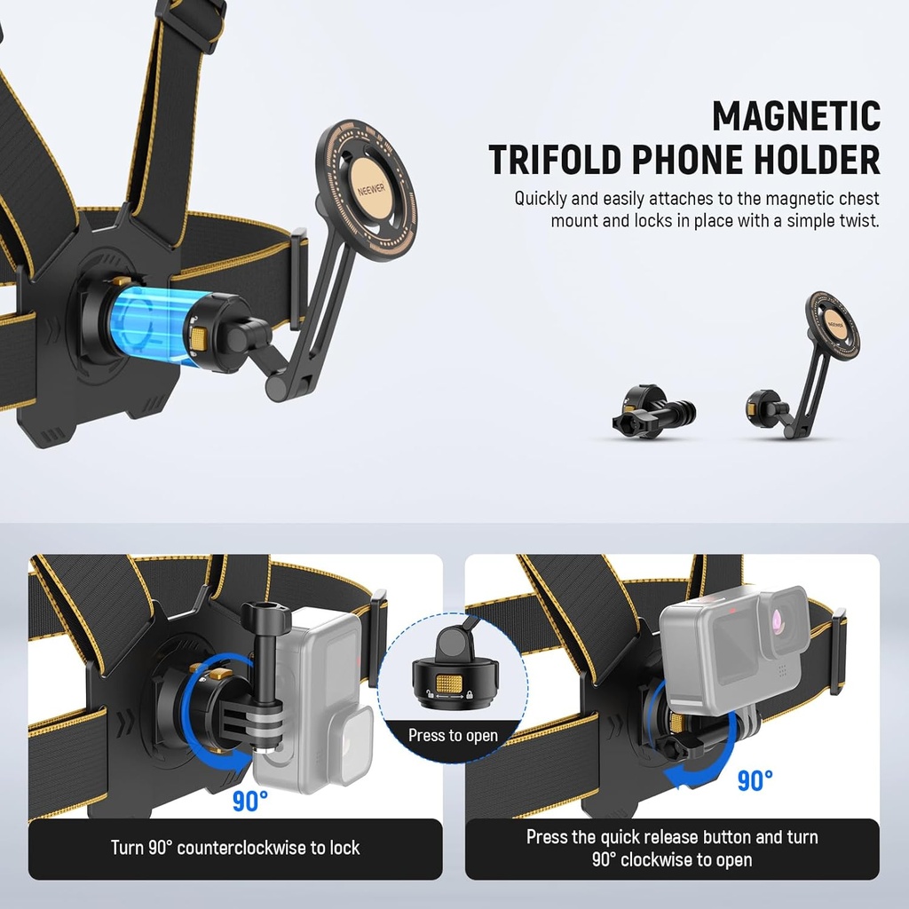 NEEWER CHEST MOUNT HARNESS STRAP WITH MAGNETIC PHONE HOLDER ACTION CAMERA ADPTER 10104182