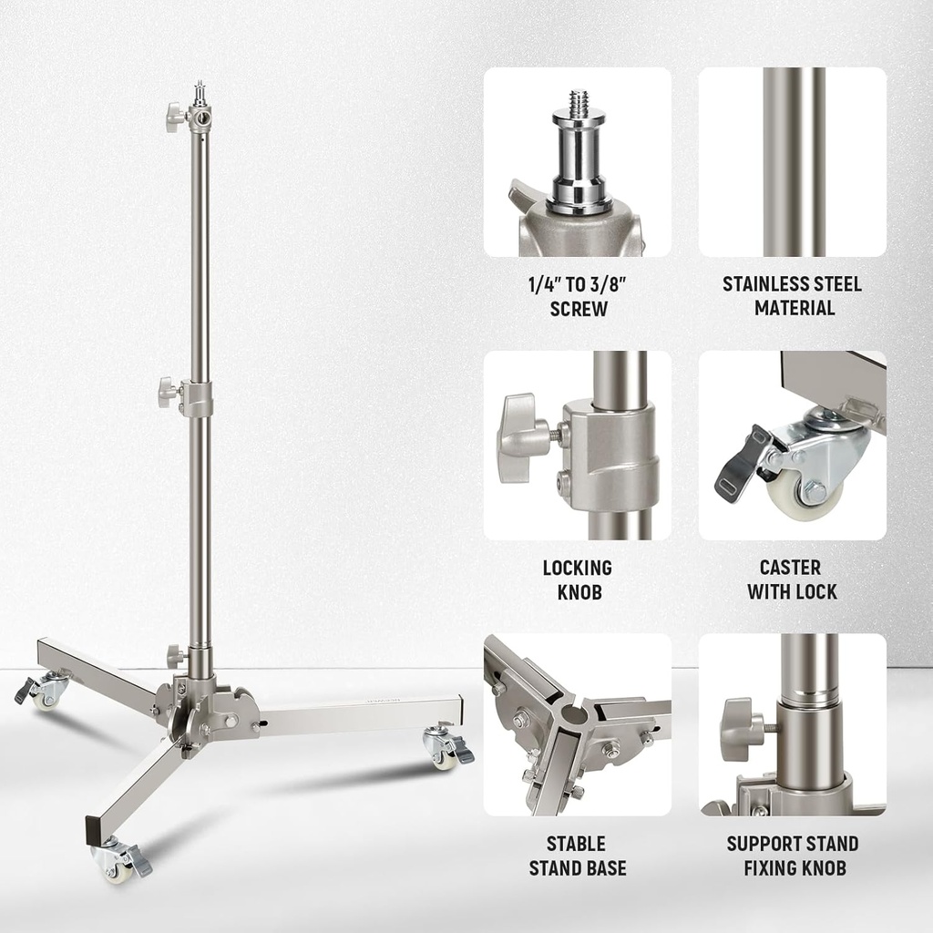 NEEWER Heavy Duty Light Stand with Casters, Max Height 98cm 10103529