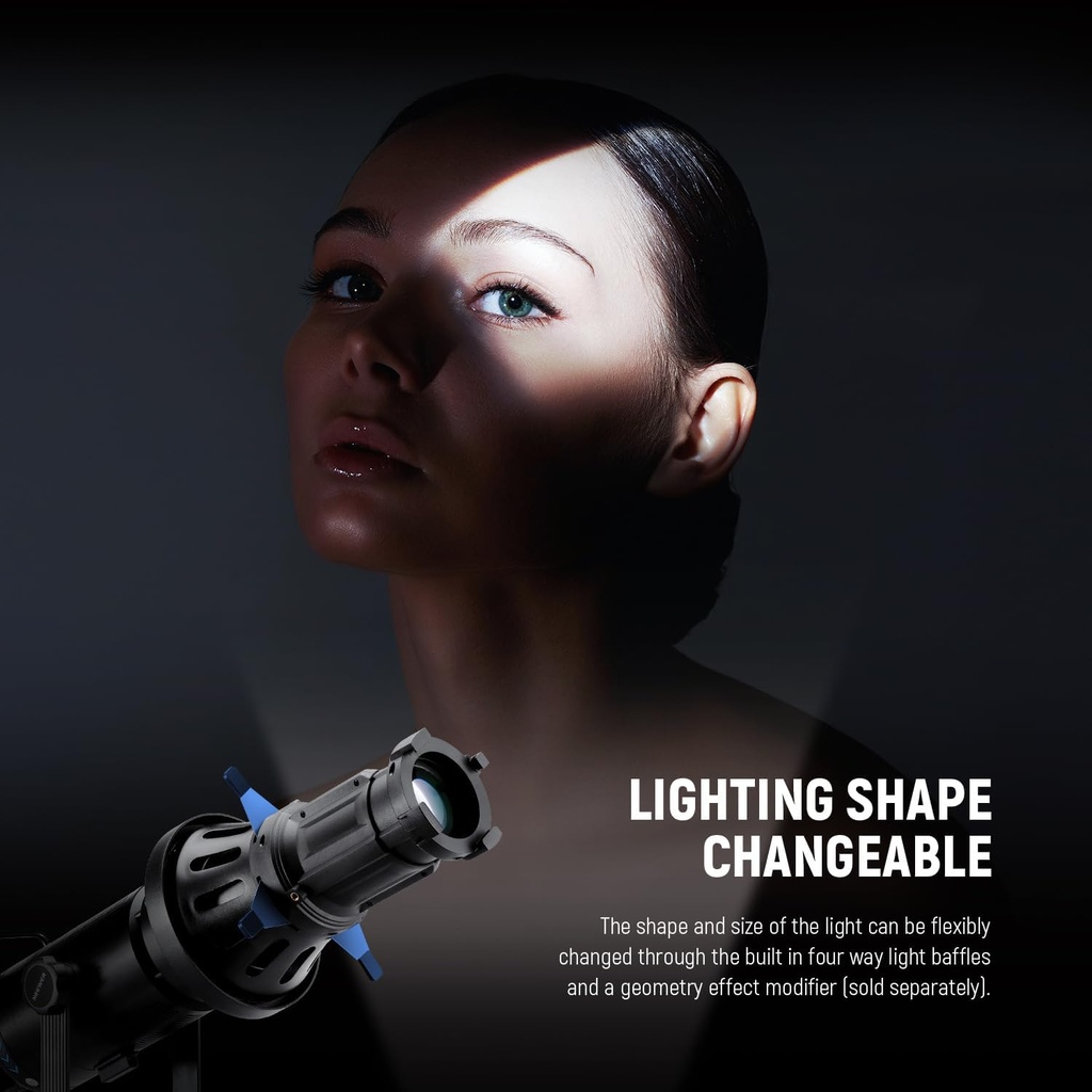 NEEWER Spotlight Snoot with 20° Projection Lens, Adjustable Focus, 16 Metal Gobos 5 Color Gels, Bag 90100759