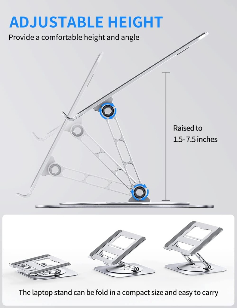 Foldable Laptop Stand, Height Adjustable with 360 Rotating Base