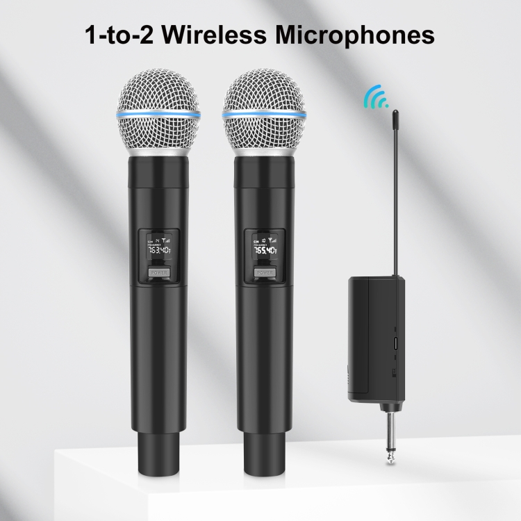 Puluz PU644B 1 To 2 Wireless Microphones with LED Display, 6.35mm Transmitter (Black)