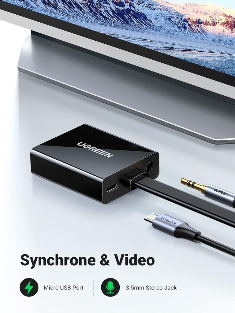 UGREEN 90813 - Active HDMI to VGA Adapter with 3.5mm Audio Jack HDMI Male to VGA Female up to 1080P