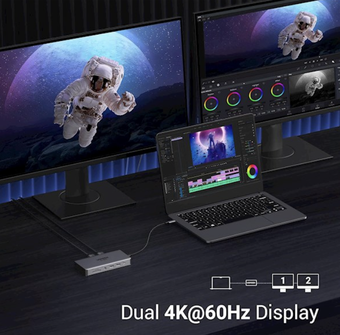 UGREEN 15965 USB C Hub 11-in1 Dock Dual HDMI 4K@60Hz Single 8K@30Hz 10Gbps Data Port 100W PD Gigabit Ethernet, SD/TF Card Reader