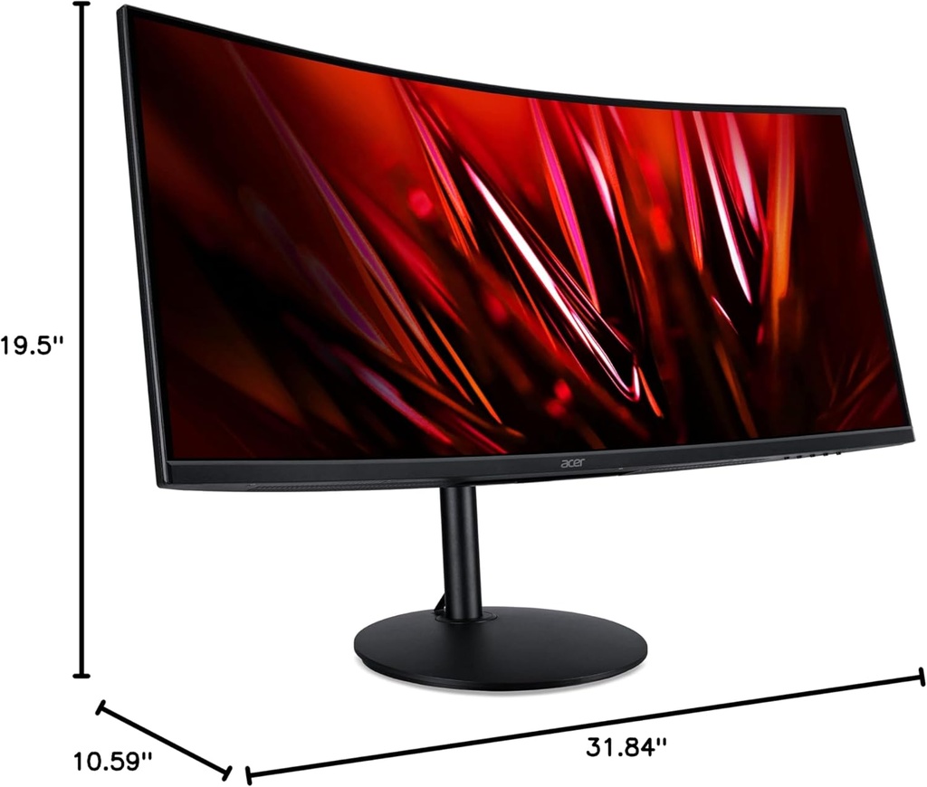 Acer Nitro 34" QHD 3440 x 1440 1500R Curved PC Gaming Monitor AMD FreeSync Premium 165Hz Refresh 1ms (VRB) ZeroFrame Design 2 x Display Port 1.4 & 2 x HDMI 2.0 Ports XZ342CU Sbmiipphx,Black