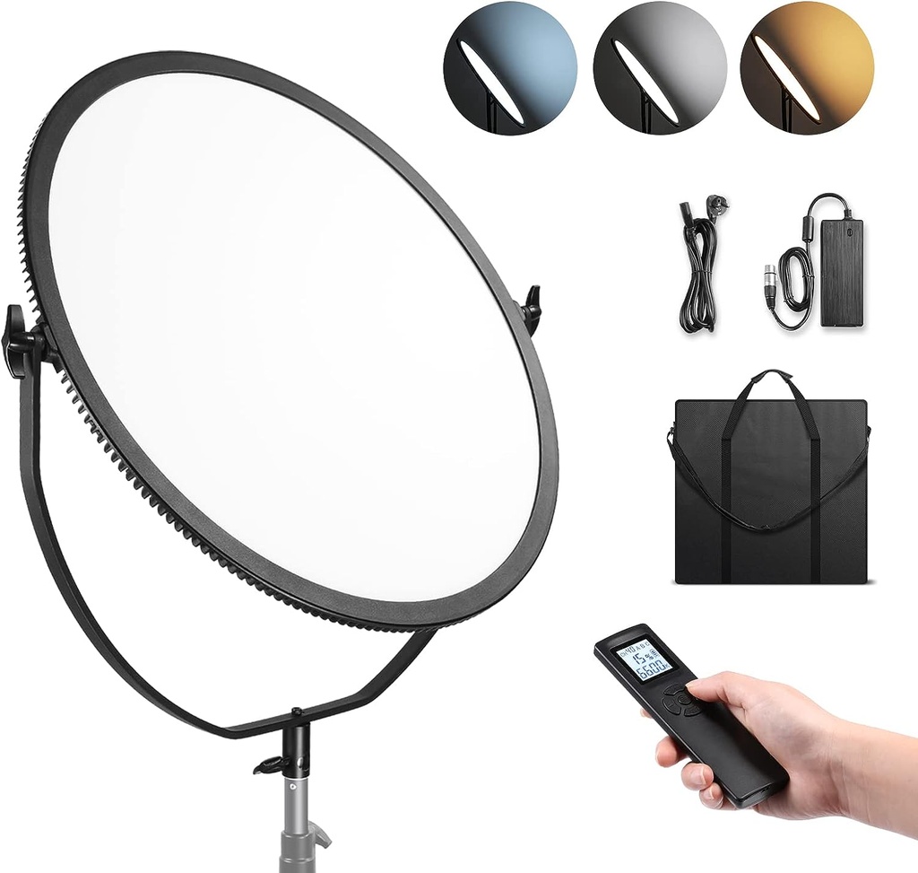 NEEWER Round Panel Video Light with 2.4G & DMX Control, 24 Inch 120W Bi-Colour Edge Lighting LED Flapjack Light with Bag and 2.4G Remote Control (No Battery), Ultra Soft Fill Light, NL-500ARC