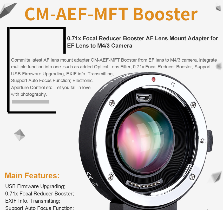Adapter Panasonic Olympus to canon lens  M4/3 Mount Adapter CM-AEF-MFT Booster