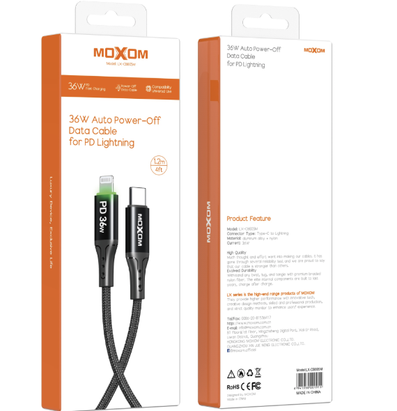 Moxom LX-CB305M 36W USB-C to Lightning Data Cable with Auto Power-Off