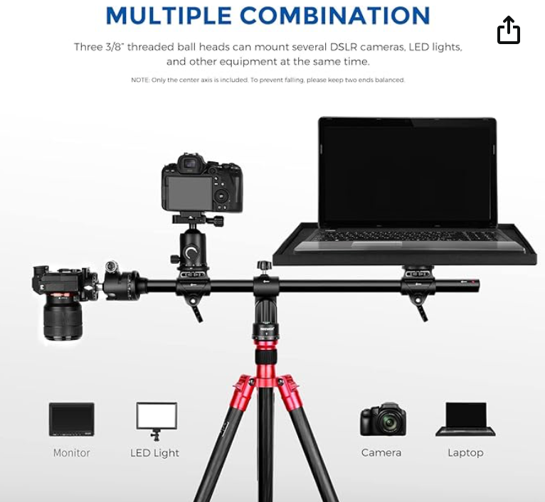 multifunction tripod , Horizontal Tripod , Camera Tripod Horizontal and Vertical Extension Axis, for Outdoor Studio Macro Photography