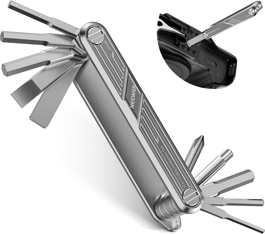 Neewer 10-in-1 Folding Tool Set with Screwdrivers and Hex Wrenches - Silver (10103287)