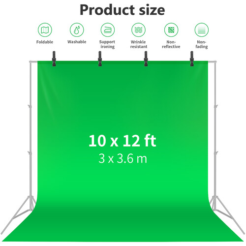 Neewer 3 x 3.6m Chroma Green Backdrop (with A-Clamps)