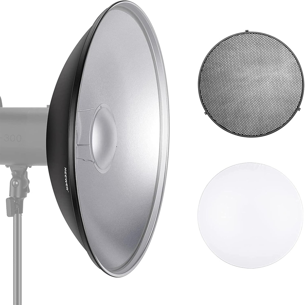 NEEWER nw55cm Metal Beauty Dish Bowens Mount Reflector with White Diffuser 10092757