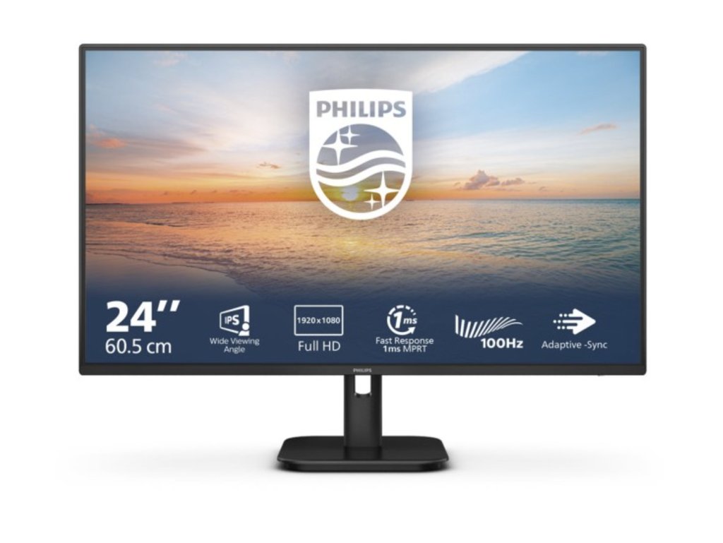 PHILIPS 24E1N1100A - 24 Inch FHD Monitor, 100Hz, IPS, 1ms, Speakers, Lowblue mode, FlickerFree, Cable managment (1920 x 1080, 250 cd/m², VGA/HDMI 1.4)