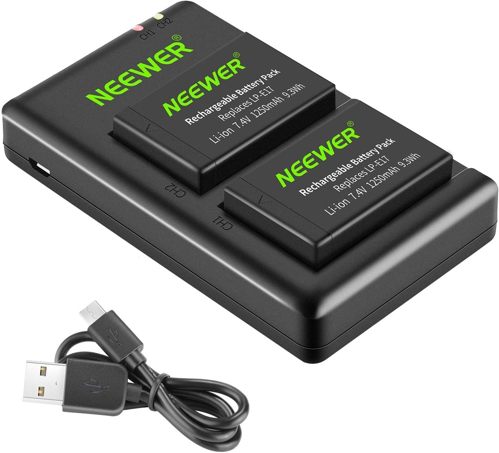 طقم بطاريتين بديلتين LP-E17 من NEEWER وشاحن USB مزدوج لكاميرات Canon.
