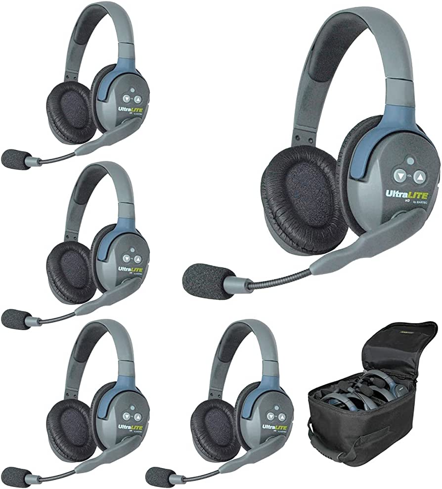 Eartec UltraLITE UL5D 5-Person Full-Duplex Wireless Intercom with 5 Dual-Ear Headsets