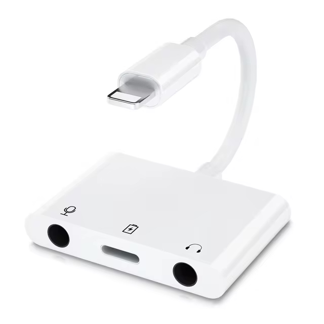 Lightning to Microphone Audio Adapter - 3-in-1 with Dual 3.5mm Jacks and Charging Pass-Through