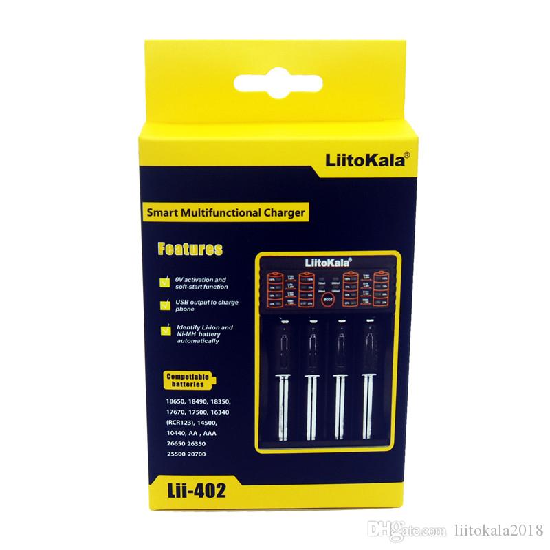 LiitoKala Lii-402 Smart Multifunctional Battery Charger - 4 Slots, Li-ion and Ni-MH, USB Output