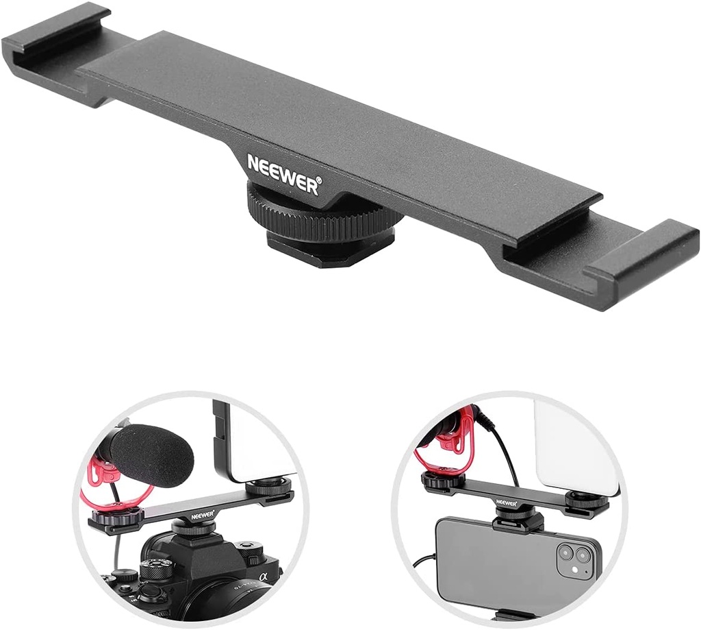 Neewer Dual Cold Shoe Mount Bracket (Aluminum, 1/4" Thread)