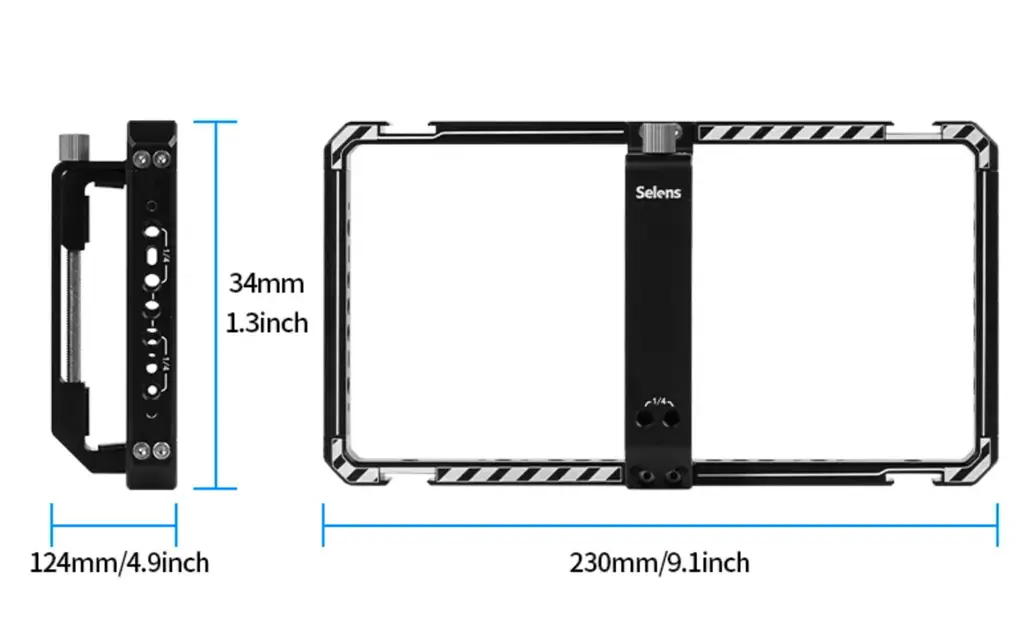 Selens Smartphone Stabilizer Grip, Model SRM8-U1223, equipped with a Cold Shoe mount, functions as a Vlogging Cage.