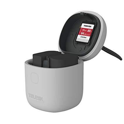 TELESIN AllIn Box 3-in-1 Charger, Card Reader & Storage Case for Canon LP-E6