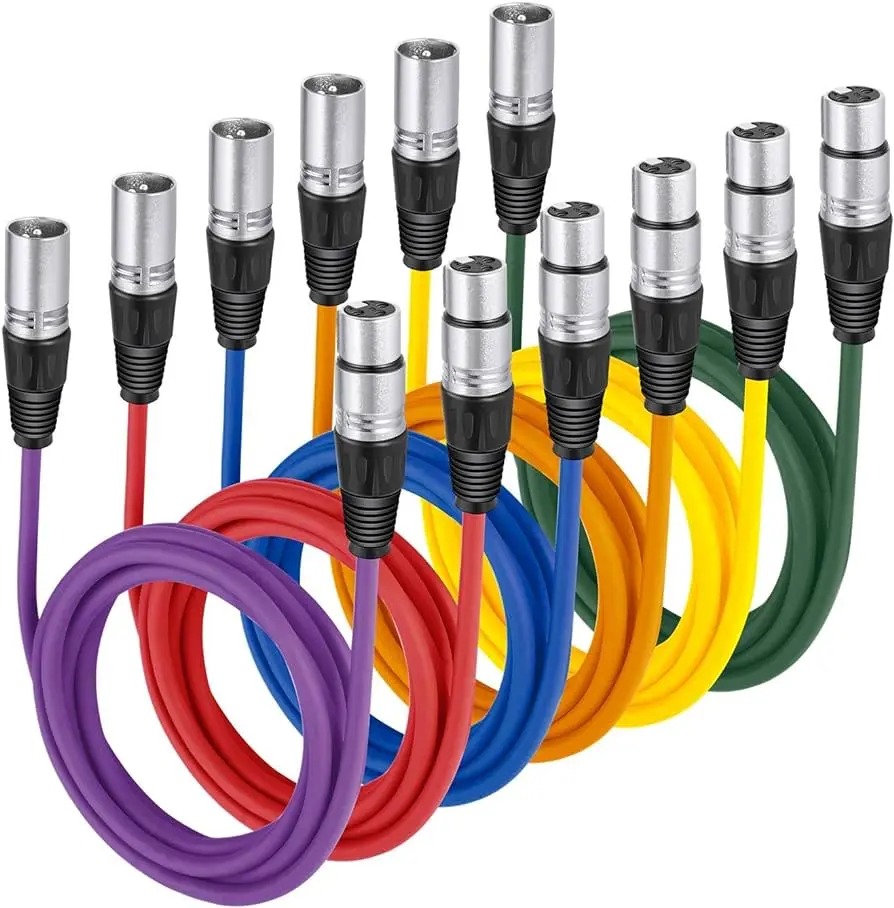 حزمة 6 كابلات XLR إلى XLR بطول 1 متر (أخضر، أزرق، بنفسجي، أحمر، أصفر، برتقالي)