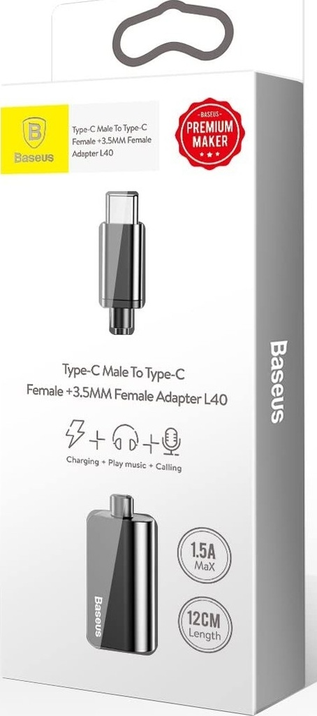 Baseus L40 USB-C Male to USB-C Female + 3.5mm Female Audio Adapter (Black)