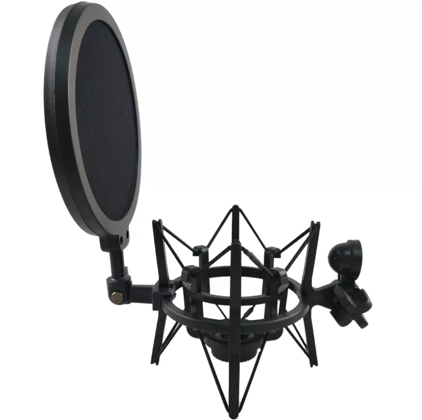 Black Plastic Microphone Shock Mount Stand Holder with Integrated Pop Filter Kit YL-100