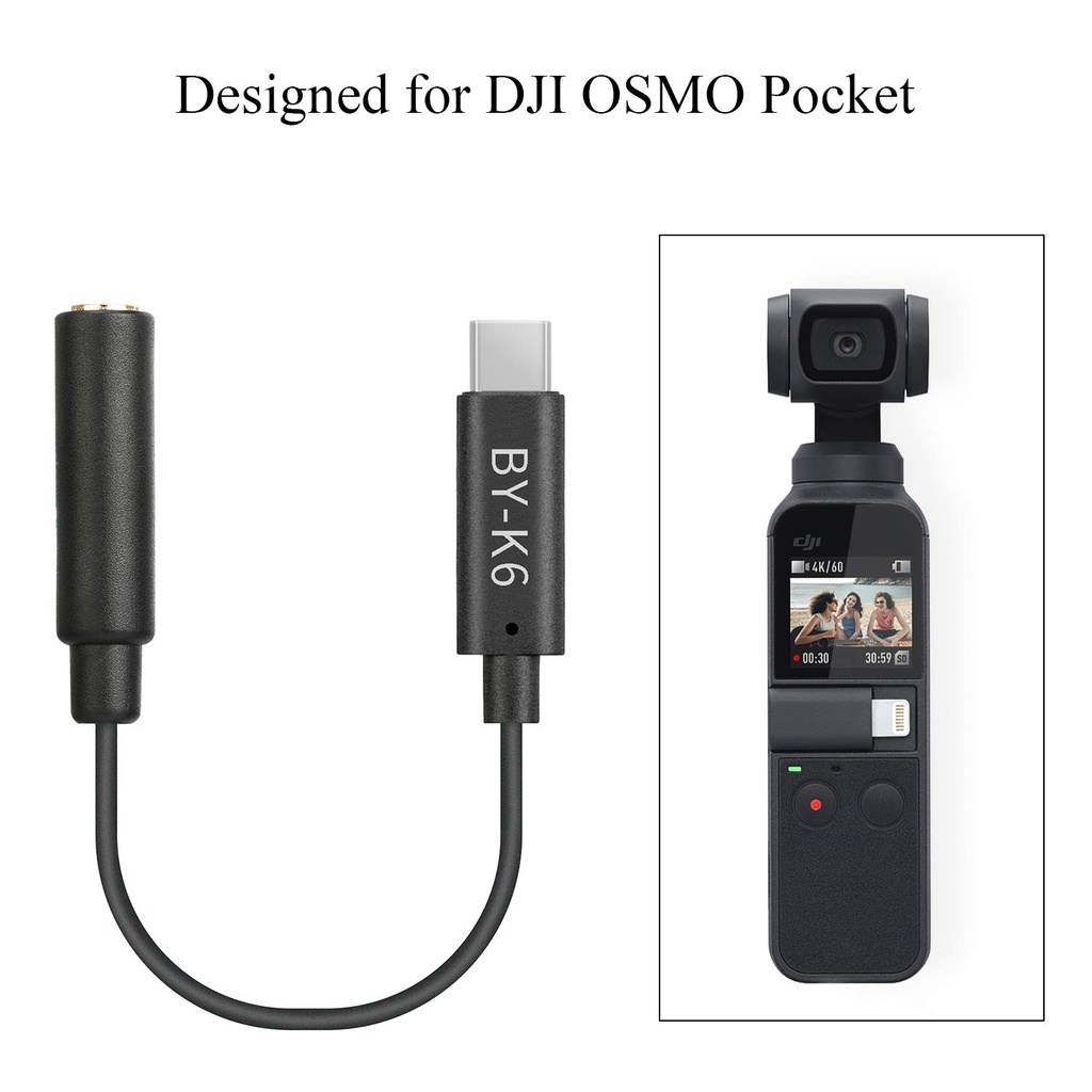 BOYA BY-K6 DJI Osmo Pocket Microphone  Adapter USB C to 3.5mm TRS