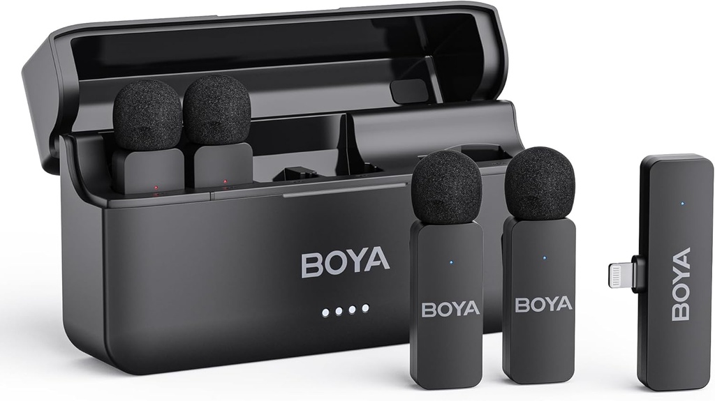 BOYA BY-V4D 4-Channel Wireless Lavalier Microphone System with Lightning Receiver & Charging Case